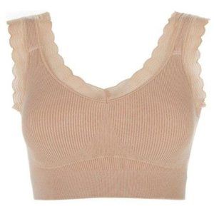 Rhonda Shear 2pk "Forever Stretch" Ahh Rib Knit Bra w/Lace Trim 764-481 White 1X